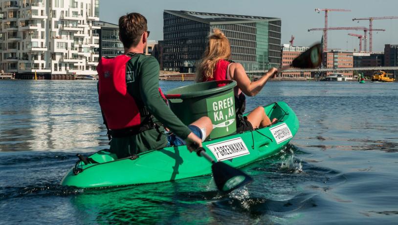 Two people on the Green Kayak