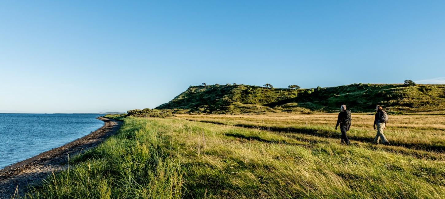 Hiking on island Mors in Limfjord, North Jutland in Denmark
