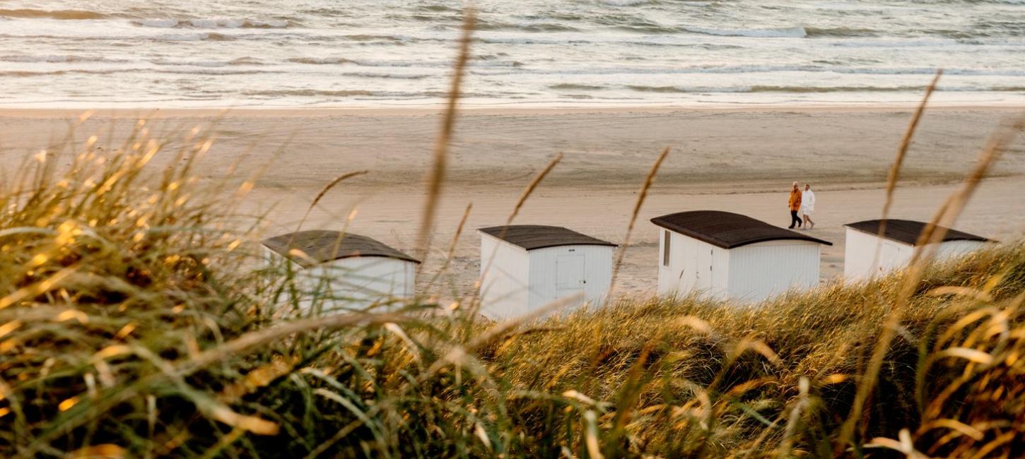 White bathing houses in Løkken, North Jutland.