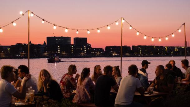 Summer evening at Reffen street food market in Copenhagen