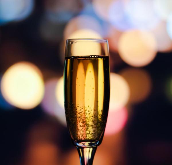 A glass of Champagne to celebrate new year in Denmark