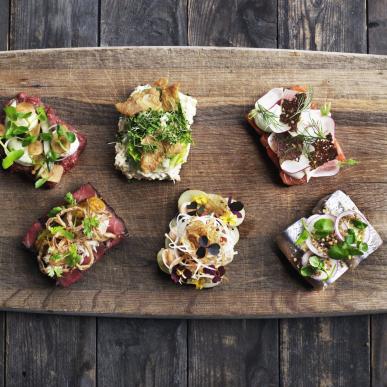 Traditional Danish food smørrebrød at aamans deli in copenhagen, Denmark 